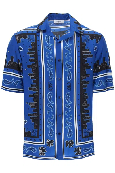 Shop Off-white Camicia Bowling Con Motivo Paisley Skyline In Blue