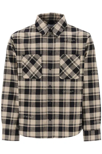 Shop Off-white Flannel Shirt With Logoed Check Motif In Mixed Colours