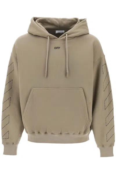 Shop Off-white Hoodie With Topstitched Motifs In Khaki