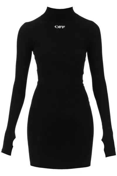 Shop Off-white Knitted Mini Dress With Off Logo In Black