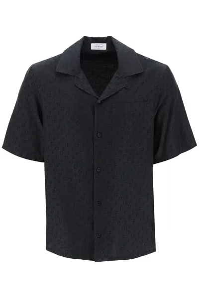 Shop Off-white Silk-cotton Short Sleeve Shirt In Black
