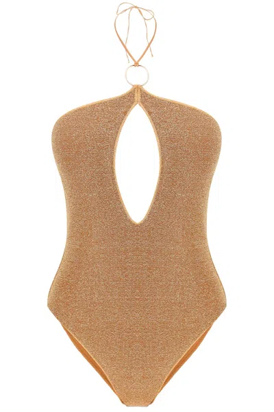 Shop Oseree Lurex One-piece Swimsuit In Gold