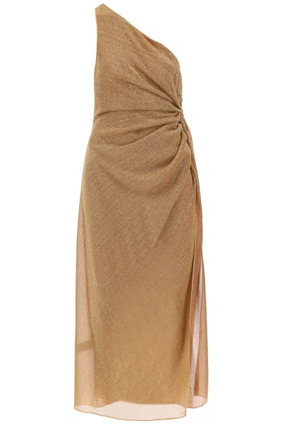 Shop Oseree One-shoulder Dress In Lurex Knit In Gold