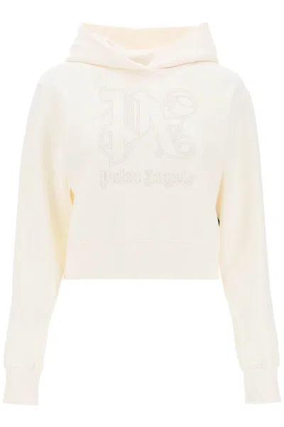 Shop Palm Angels Cropped Hoodie With Monogram Embroidery In Mixed Colours