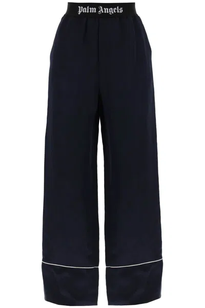 Shop Palm Angels Satin Pajama Pants For In Blue