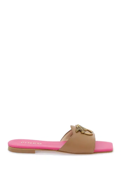 Shop Pinko Love Birds Leather Slides In Mixed Colours