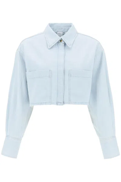 Shop Pinko Pergusa Cropped Denim Shirt In Light Blue
