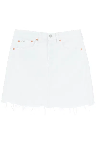 Shop Polo Ralph Lauren Denim Miniskirt In White