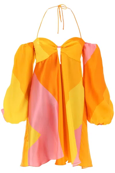 Shop Raquel Diniz Andressa Silk Satin Mini Dress In Mixed Colours