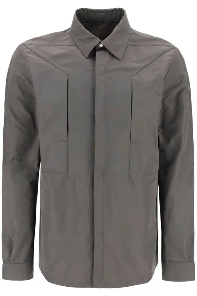Shop Rick Owens Faille Overshirt With Fog Pockets In Grey