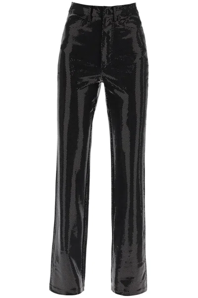Shop Rotate Birger Christensen 'rotana' Foil Jersey Pants In Black