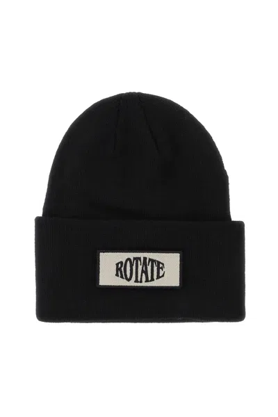 Shop Rotate Birger Christensen Beanie Hat With Logo Patch In Black