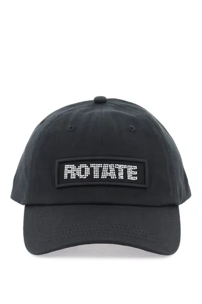 Shop Rotate Birger Christensen Cotton Baseball Cap With Rhinestone Logo In Black