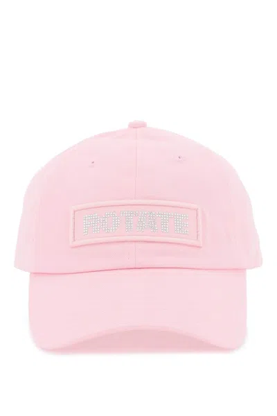 Shop Rotate Birger Christensen Cotton Baseball Cap With Rhinestone Logo In Pink