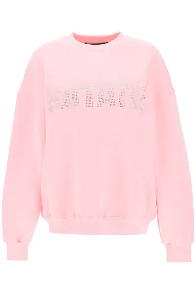 Shop Rotate Birger Christensen Crew-neck Sweatshirt With Rhinestone-studded Maxi Logo In Pink