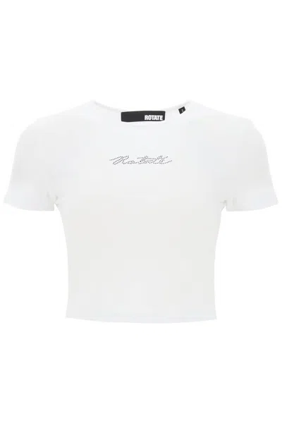 Shop Rotate Birger Christensen Cropped T-shirt With Rhinestone Logo In White