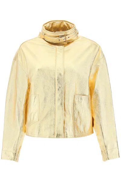 Shop Saks Potts 'houston' Gold-laminated Leather Bomber Jacket