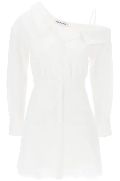 Shop Self-portrait Asymmetric Neckline Chemisier Dress In White
