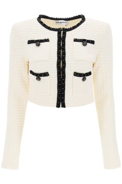 Shop Self-portrait Cropped Cardigan With Sequin Trims In Mixed Colours