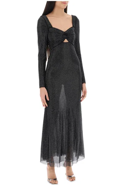 Shop Self-portrait Maxi Dress In Rhinestone-embellished Mesh In Black