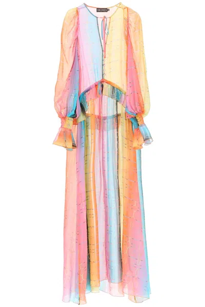 Shop Siedres Alora Long Silk Chiffon Dress In Multicolor