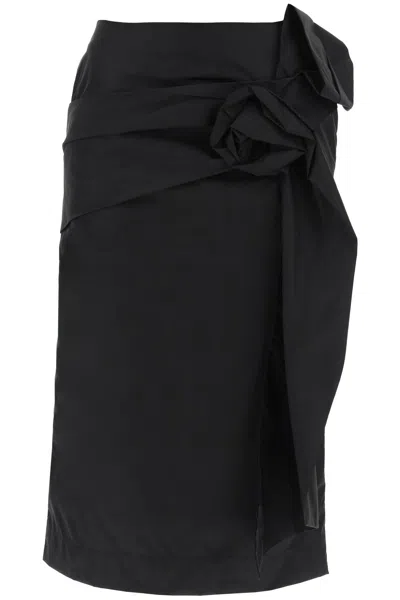 Shop Simone Rocha Pencil Skirt With Floral Applique In Black