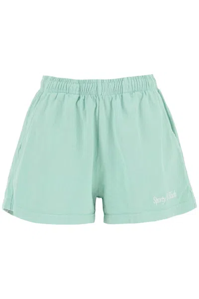 Shop Sporty And Rich Sporty Rich 'italic Logo' Embroidered Disco Shorts In Green