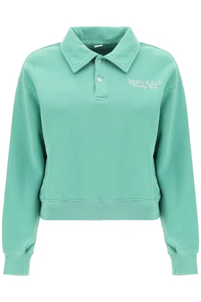 Shop Sporty And Rich Sporty Rich 'sr Country Club' Polo Sweatshirt In Green