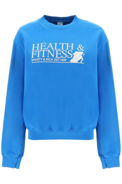 Shop Sporty And Rich Sporty Rich Fitness Motion Crew-neck Sweatshirt In Blue