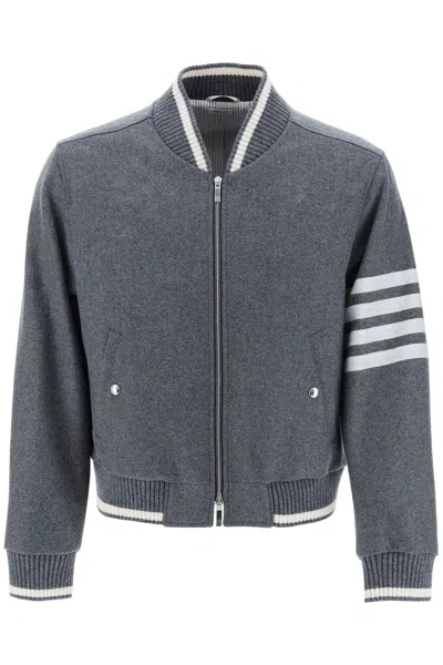 Shop Thom Browne "4-bar Varsity Jacket In Wool Mel In Grey