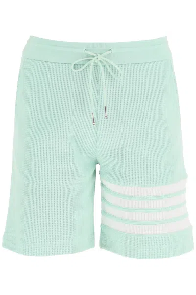 Shop Thom Browne 4-bar Shorts In Waffle Jersey In Green