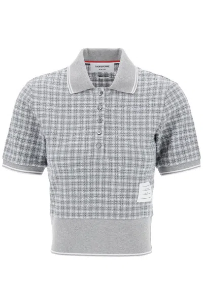 Shop Thom Browne Check Tweed Polo Shirt In Grey