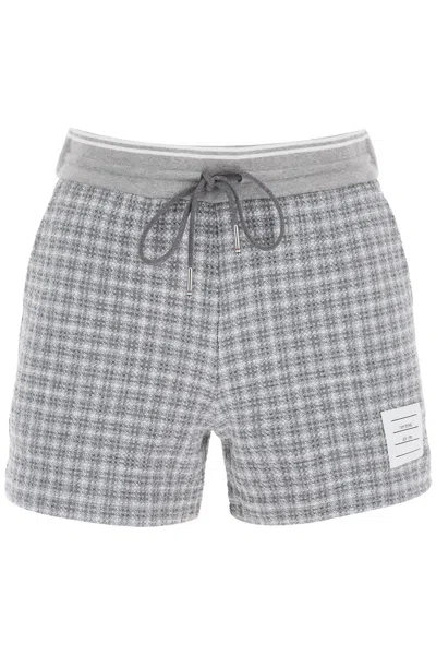 Shop Thom Browne Check Tweed Sweatshorts In Grey