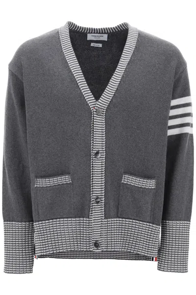 Shop Thom Browne Cotton Cardigan With Hector Intarsia In Grey
