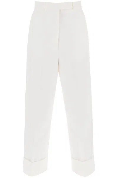 Shop Thom Browne Cropped Wide Leg Jeans In White