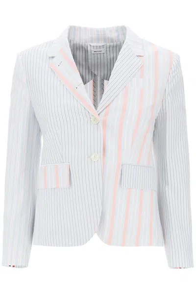 Shop Thom Browne Funmix Striped Oxford Blazer In Mixed Colours