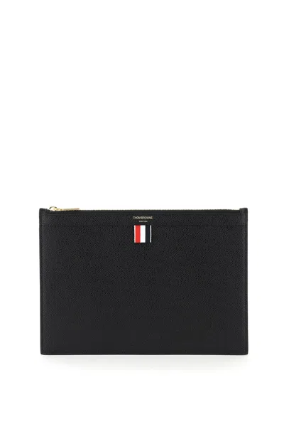 Shop Thom Browne Leather Medium Document Holder Pouch In Black