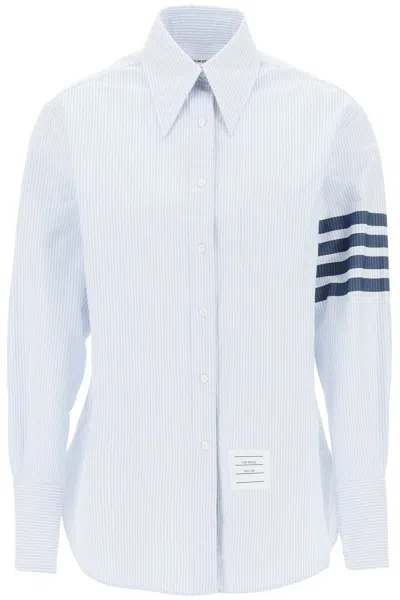 Shop Thom Browne Striped Oxford Shirt With Pointed Collar In Mixed Colours