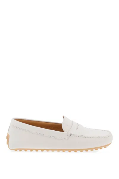 Shop Tod's Tods City Gommino Leather Loafers In White