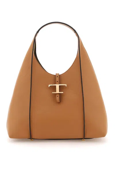 Shop Tod's T Timeless Hobo Bag In Brown