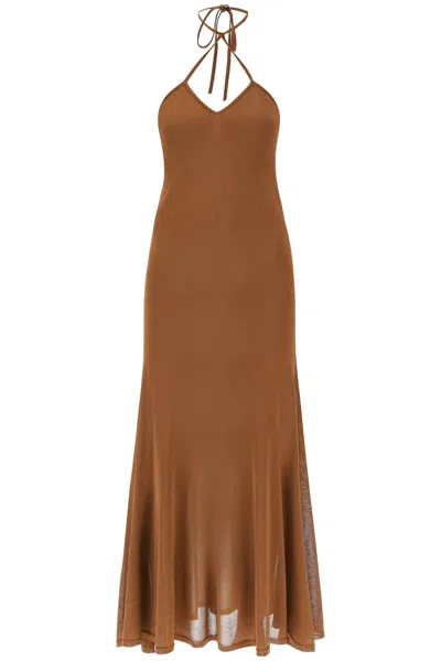 Shop Tom Ford Knitted Halterneck Maxi Dress In Brown