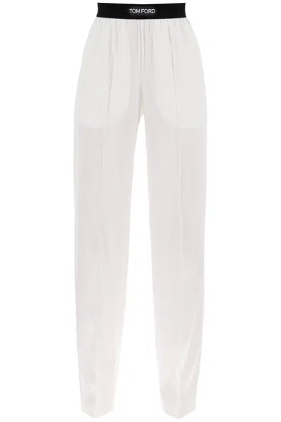 Shop Tom Ford Pantaloni Pigiama In Seta In White
