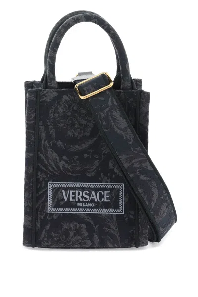 Shop Versace Athena Barocco Mini Tote Bag In Black