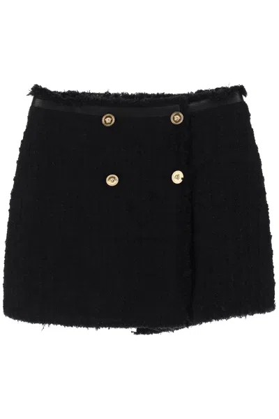 Shop Versace Heritage Mini Skirt In Boucle Tweed In Black