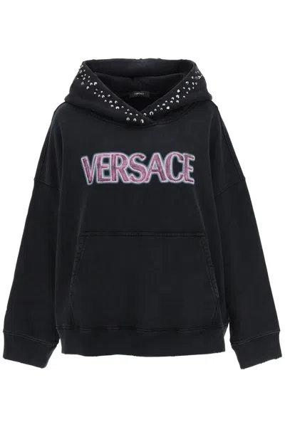 Shop Versace Hoodie With Studs In Black