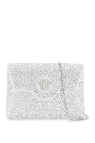 Shop Versace La Medusa Envelope Clutch With Crystals In Silver