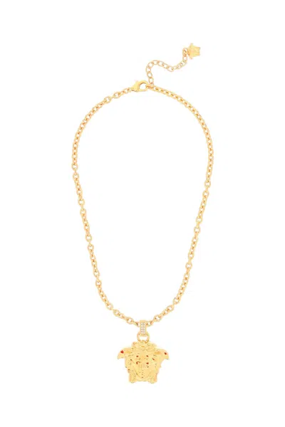 Shop Versace La Medusa Necklace With Crystals In Gold