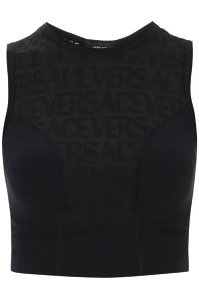 Shop Versace Sports Crop Top With Lettering In Black