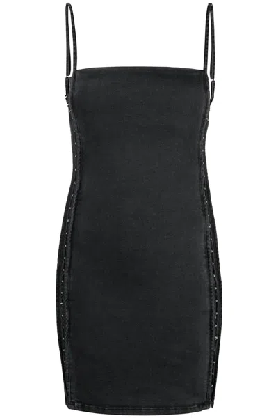 Shop Y/project Hook-and-eye Denim Mini Dress In Black