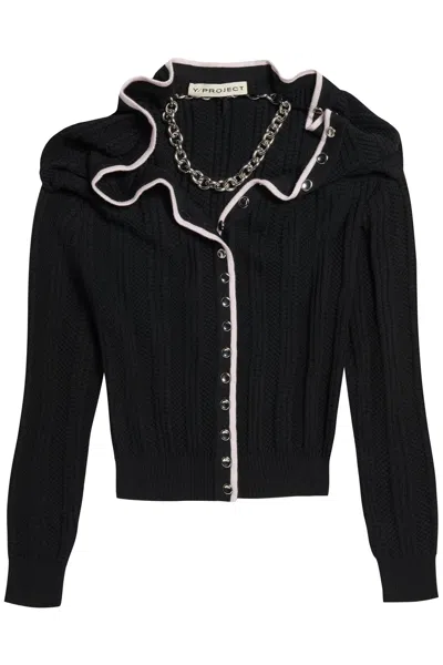 Shop Y/project Merino Wool Cardigan With Necklace In Black
